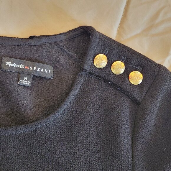 MADEWELL et SEZANE Colette Blouse Gold Buttons Black Top Shirt - Picture 8 of 11
